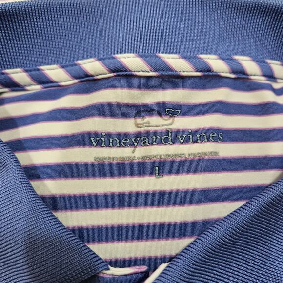 Vineyard Vines Men's Large Short Sleeve White, Blue & Pink Striped Polo Shirt - Picture 3 of 5